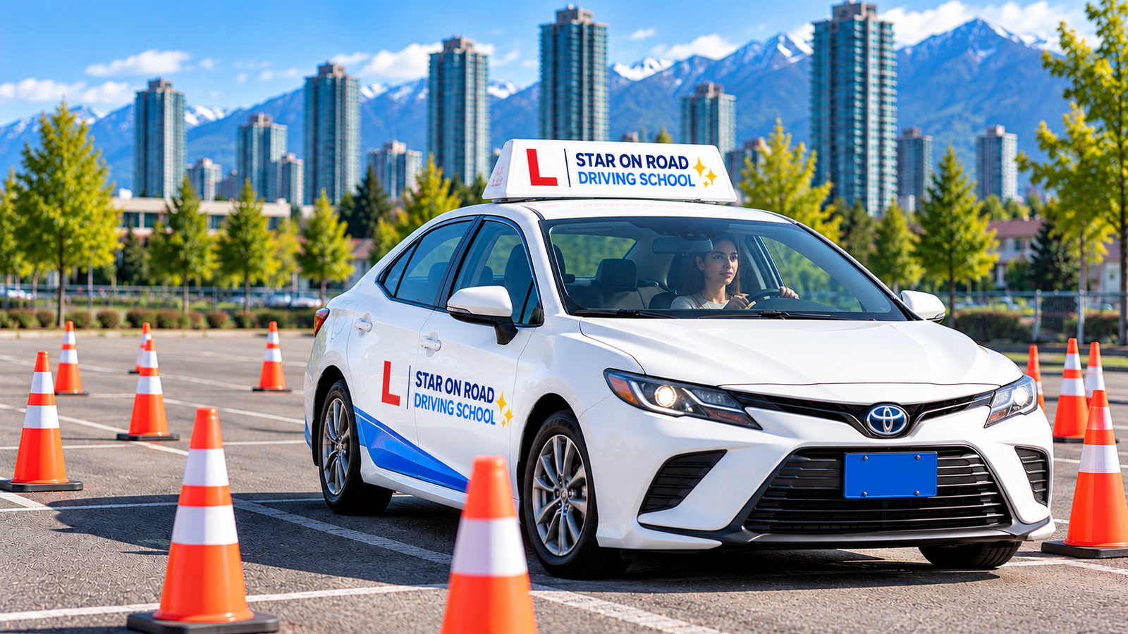 Smiling learner driver giving a thumbs up from the Star On Road Driving School car