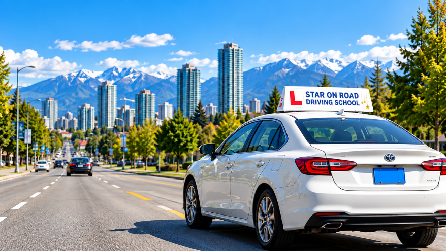 Star On Road Driving School training car on a road in Surrey, BC